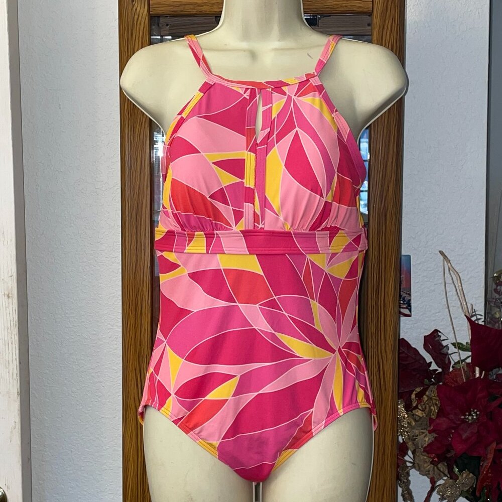NWT $100 Pink Red Orange LANDS' END Swim Suit XS 4